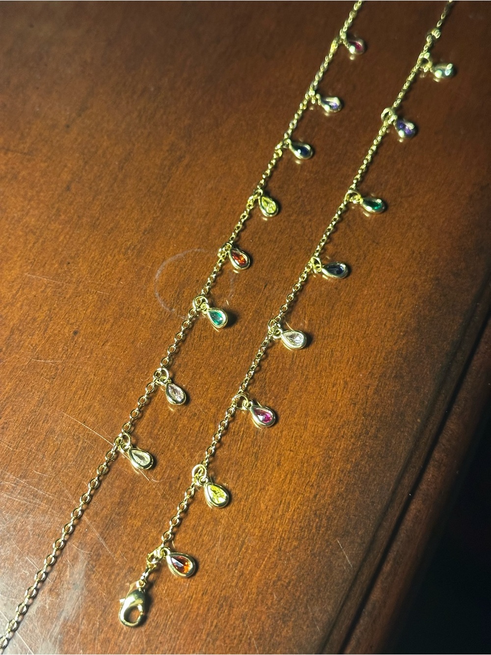Gold Multicolor Teardrop Charm Bracelet and Necklace - Women Jewelry